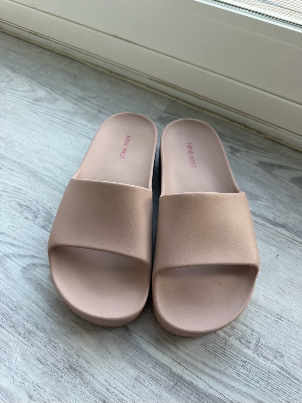 Nine West Blush Pink Slide Sandals - Smooth Single-Band Slip-On
